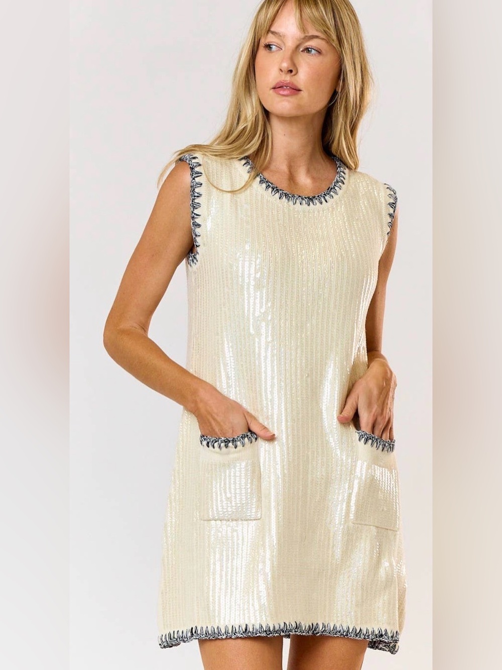 Lalavon Modenaire Sleeveless Sequin Knit Mini Dress Sz S 1960s Preppy sparkle - Picture 4 of 15